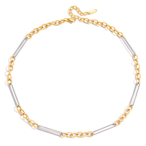 Collar de Cadena de Acero Inoxidable Dorado de Dos Tonos, Diseño Ovalado Geométrico, Joyería para Mujer, Regalo de Lujo Ligero, Collar de Moda - Product Image 5