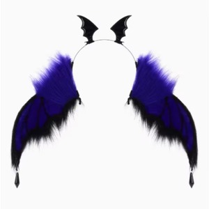 Serre-tête pour femme pour fête d'Halloween, accessoire de cheveux avec ailes de chauve-souris et plumes, noir, rouge, bleu, gris - Product Image 2