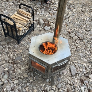 Poêle <span class=keywords><strong>à</strong></span> <span class=keywords><strong>bois</strong></span> hexagonal portable en acier inoxydable robuste avec cheminée pour tente/chalet/camping-car/survival en plein air - Product Image 6