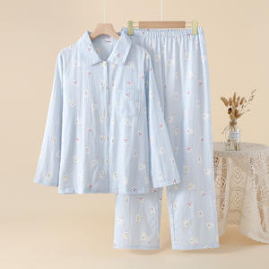 Ensemble de pyjamas en pur coton pour femmes Nouveau style de <span class=keywords><strong>gaze</strong></span> <span class=keywords><strong>double</strong></span> couche pour femmes Printemps Automne Été - Product Image 3