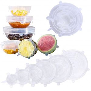 Lot de 6 couvercles en silicone réutilisables, extensibles, économiseurs d'aliments, sans BPA, de qualité alimentaire, écologiques, adaptés aux bols, assiettes, casseroles et poêles - Product Image 1