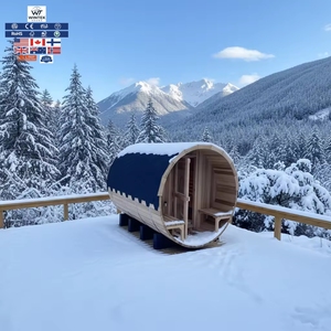 Sauna en bois <span class=keywords><strong>de</strong></span> cèdre en forme <span class=keywords><strong>de</strong></span> baril, extérieur, charmant, avec fenêtre d'observation semi-circulaire en verre, pour plusieurs familles - Product Image 1