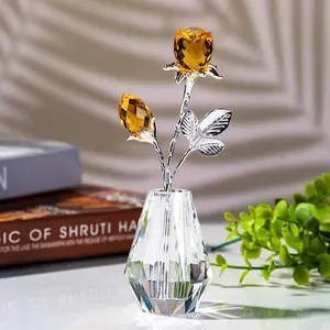 Kristall rote Rose Blumen figur mit Vase handgemachte Rose Blumen geschenke für Frau Hochzeits geschenke für Paar Home Party Dekorationen