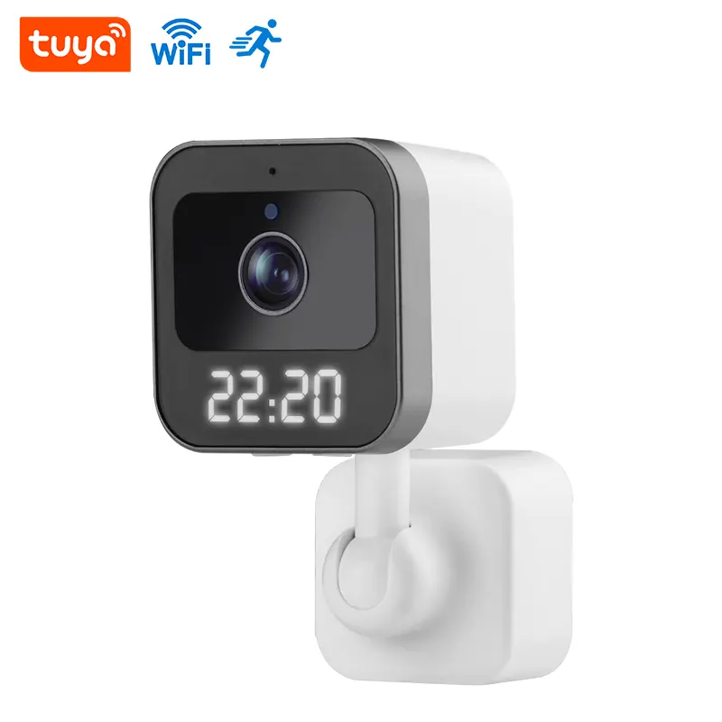 Indoor home tuya wireless remote control mini clock camera smart motion detection alarm wifi plug wall clock with camera