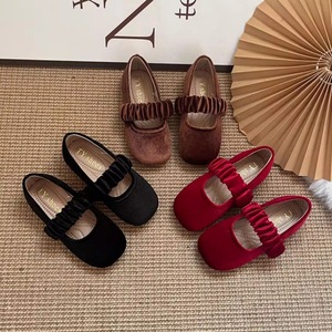 Scarpe Mary Jane Vintage in Velluto per Ragazze, Primavera 2026, Stile Retrò da Principessa con Suola Morbida - Product Image 1