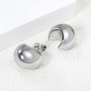 Pendientes de aro de acero inoxidable con diseño geométrico de arco elíptico para mujer, joyería de moda para fiesta - Product Image 3