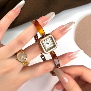 Womens Gold Square Watch Tortoise Shell <b>Bracelet</b> Roman Numerals Elegant Quartz Wristwatch - Product Image 1