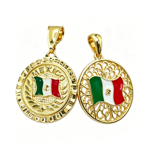 Médaille circulaire en alliage de zinc plaqué or avec motif émaillé du drapeau mexicain pour souvenir patriotique - Product Image 3