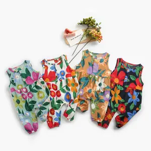 Factory Wholesale Summer Floral Baby Print Jumpsuit Korean Version Fashion Baby Sleeveless Romper Baby 100%Cotton Soft Jumpsuit