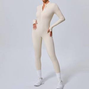 Combinaison de yoga unie à manches longues pour femme, automne-hiver, avec fermeture éclair frontale, respirante, taille haute, effet push-up, tenue de sport 1 pièce - Product Image 6