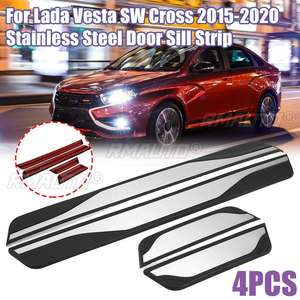 แผ่นกันรอยขอบประตูสแตนเลส 4 ชิ้น สำหรับ Lada Vesta SW Cross ปี 2015 2016 2017 2018 2019 2020 - Product Image 1
