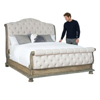 Lit de style français King Size réglable avec cadre rembourré, tête de lit capitonnée en tissu, structure en bois massif - Mobilier de chambre luxueux