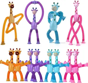 New 2 in 1 suction pops tubes sensory toys giraffes puzzle kids led telescopic suction cup toy