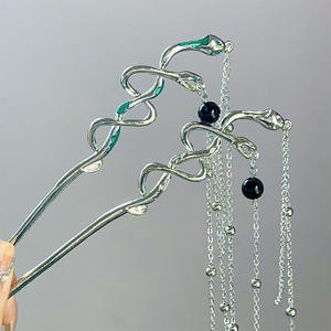 ปิ่นปักผมงูคู่สไตล์โบราณ AA018695ใหม่ปิ่นปักผมแบบเขย่ามีพู่ห้อยสไตล์จีน - Product Image 3