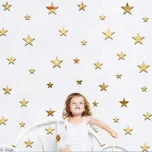 Зеркальная Наклейка для детского сада, Зеркальная Наклейка, лист, звезда, акриловое украшение «сделай сам», 3d Зеркальная Наклейка на стену
