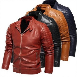 Chaqueta de Moto para Hombre, 100% Cuero Genuino, Calefactable, Corte Ajustado, Cierre de Cremallera, Cuello Mao, Color Sólido, para Invierno, con Logotipo Frontal - Product Image 1