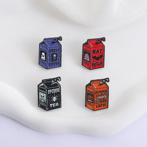 Dessin animé jus Halloween nouveau Design boisson citrouille LATTE araignée thé chauve-souris lait fantôme café forme émail doux broche - Product Image 4