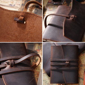 100% Genuine <strong>Leather</strong> Hardcover Loose-Leaf <strong>A5</strong> <strong>Notebook</strong> Planner Diary Journal with Drawing Sketchbook Travel Features - Product Image 4