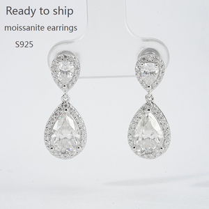 925 Sterling Silver Moissanite <b>Earrings</b> 4ct total fashion design wedding <b>earrings</b> stud pear moissanite - Product Image 1