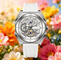 Fabrik-Großhandel Luxus Freizeit-Sportuhr Vollautomatische Mechanische Herrenuhr mit Gehäuse aus Legierung und Acrylband Multifunktions-Chronograph
