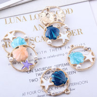 Pendentifs Breloques Rondes en Alliage de Zinc Émaillé Océanique 24x28mm, Forme Étoile de Mer et Coquillage, Accessoires Perles pour la Fabrication de Bijoux DIY