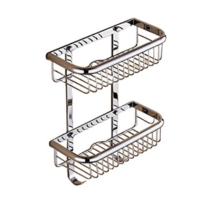 Beelee Brass Double Layer <strong>Bathroom</strong> Shower Rack Solid Brass 2 Tier Shower <strong>Corner</strong> Basket Shelf Hanging Shower <strong>Caddy</strong> with 2 Hooks - Product Image 1