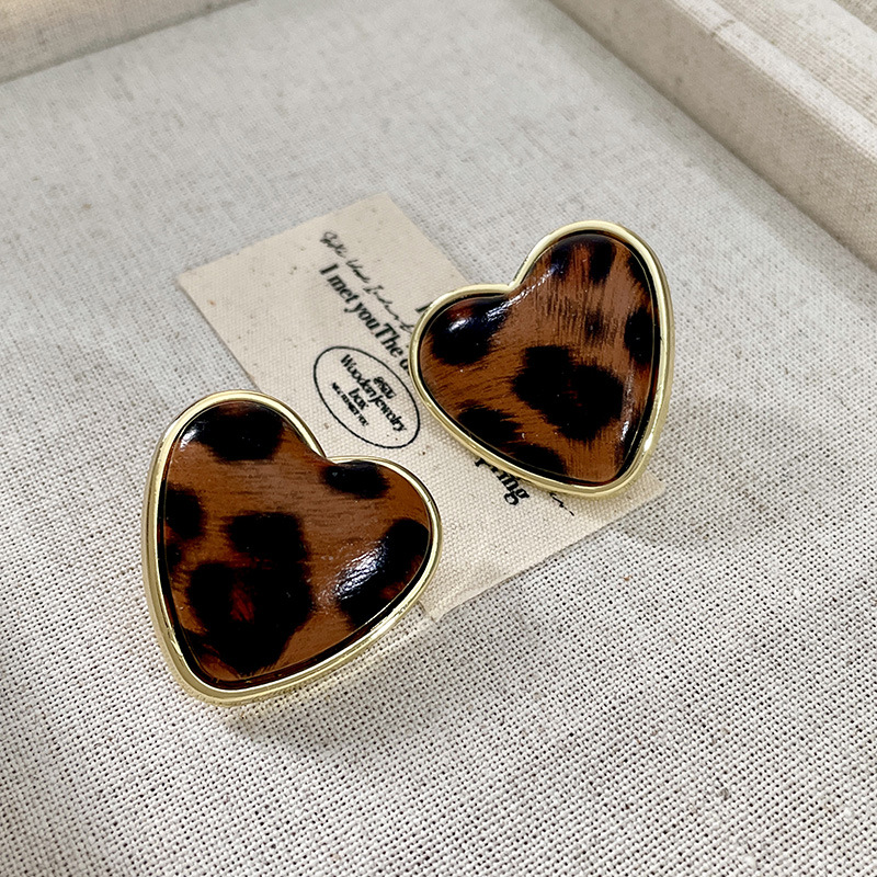 2409103a love boucles d'oreilles en cuir léopard (s925 argent)