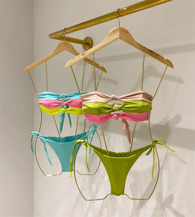 Custom Made Design Women Swimwear Vivid Bandeau Cheeky Bikinis OEM Brazilian Beachwear