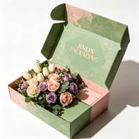 Boîte à fleurs pliable en carton écologique imprimé personnalisé, matériaux recyclés, avec couvercle rabattable, doublure en éponge pour fleuristes saisonniers