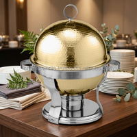 Mini Réchaud de Table avec Support Courbé en Laiton Argenté et Acier Inoxydable Martelé, Style Moderne Classique, pour Hôtels et Mariages, Chauffe-Plats Chaman
