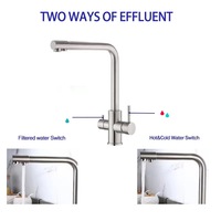 Robinet de cuisine moderne en acier inoxydable 304 à trois voies, double poignée, eau chaude et froide, robinet de purification d'eau potable