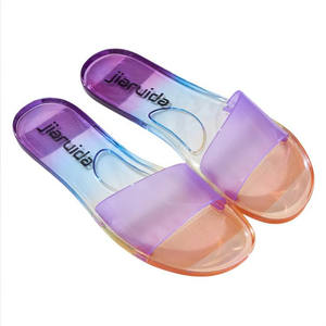 Nueva Tendencia de Moda, Sandalias Planas de Gelatina para <span class=keywords><strong>Mujer</strong></span>, Antideslizantes, Casuales, de PVC, Plástico, Coloridas, Transparentes, para Playa - Product Image 1