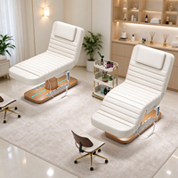 Table de soin esthétique électrique à 3 moteurs, réglable en hauteur, avec base en bois et éclairage LED, pour spa et massage facial