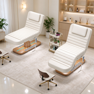 Table de soin esthétique électrique à 3 moteurs, réglable en hauteur, avec base en bois et éclairage LED, pour spa et massage facial - Product Image 1