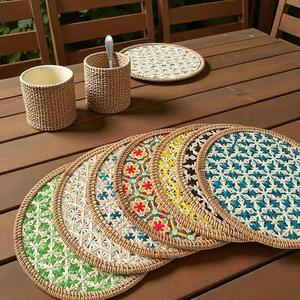 Bamboo Woven Coaster Placemat Boho Table Mat Natural Rattan Style Heat Insulation Pad Kitchen Dining OEM Supplier - Product Image 2