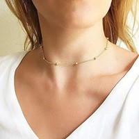 Collar de Cadena de Bolas de Acero Inoxidable de Una Sola Hilera con Cierre Cruzado, Chapado en Oro de 18K, Refinado y Sencillo, que No se Desvanece