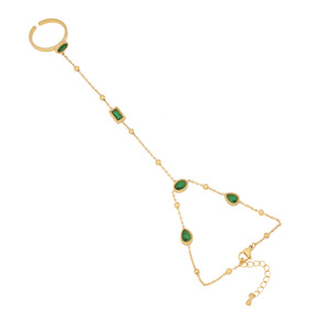 Accesorios de moda joyería de acero inoxidable cristal <span class=keywords><strong>verde</strong></span> esmeralda Zirconia amor corazón anillo pulsera dedo cadena pulsera oro - Product Image 5