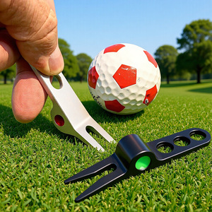 <b>Golf</b> Divot Tool Zinc Alloy Matte Nickel Black Green Repair Fork For <b>Golf</b> Course Maintenance - Product Image 1