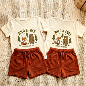 Service de fabrication en gros pour EARTHLING WEAR 'Wild Free' Ensembles de t-shirts et shorts en coton biologique (-marron) Adultes Unisexe Vietnam - Product Image 1