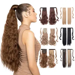 Julianna Clip on Long Pony Tail Ondulado Heat Resistant Fiber Hair Extension Bone Straight Wrap Around Hairpiece Synthetic Ponytail