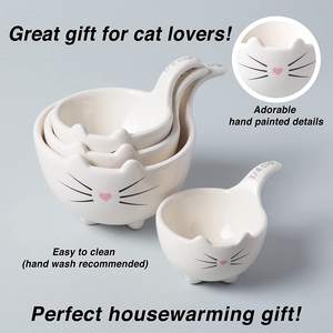 Tazas de cerámica blanca para gatos, juego de tazas de medición hechas a mano en forma de porcelana, cuencos de medición a granel - Product Image 4