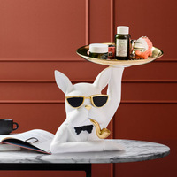 Statue de bouledogue français nordique, rangement de Table, décor de salon, lunettes, Figurines de chien avec plateau à bijoux en métal, ornement décoratif