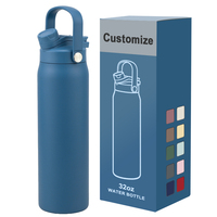 Bouteille de sport isotherme gravée au laser de 32 oz avec logo personnalisé, couvercle à paille 4-en-1, gourde métallique pour activités sportives en extérieur et salle de sport