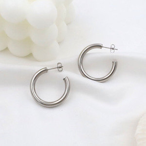 Hoop Earrings Gold And Steel C Shaped Geometric Minimalist Fashion Jewelry For Women Gift - Product Image 4