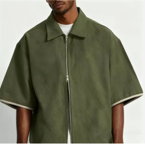 <span class=keywords><strong>Camicia</strong></span> da Lavoro Personalizzata in Tessuto Scamosciato con Doppia Cerniera, Mezza Manica, Colletto a V, Vendita all'Ingrosso, Abbigliamento Maschile - Product Image 3