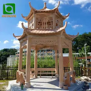 Patung Gazebo Marmer Dua Tingkat Luar Ruangan Besar Pagoda Luar Ruangan Gaya Cina