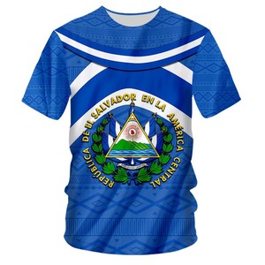 Camiseta con la Bandera de El Salvador, Unisex, Manga Corta, Cuello Redondo, Impresión Digital, Transpirable, Poliéster, Ropa Deportiva para Adultos - Product Image 3
