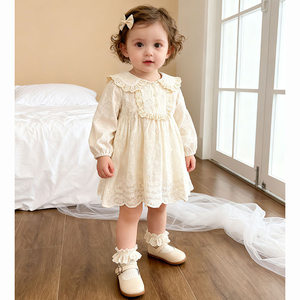 1-6Yrs Baby Girl Dress Spring Embroidered Flowers Patchwork Dress Autumn Turn-down Collar Retro <strong>Princess</strong> Dresses Infant <strong>Clothes</strong> - Product Image 2
