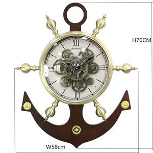 Armen's Anchor Wall <b>Clock</b> Quartz <b>Battery</b> Powered Wooden Design Silent Home Decor - Product Image 2