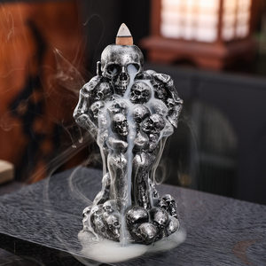 Brûleur d'encens à refoulement pour Halloween - Encensoir et support à fumée en cascade en résine vintage - Décoration de table gothique effrayante, Sorcellerie - Product Image 4